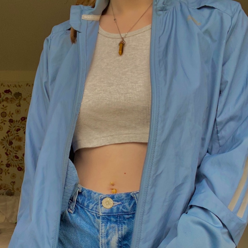 Baby blue Adidas windbreaker jacket, size medium